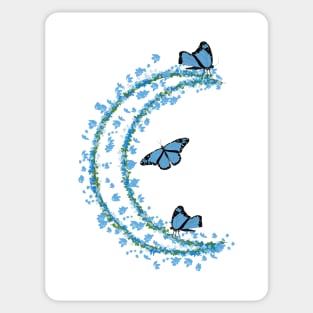 Crescent Moon Lunar Flowers Butterflies Sticker